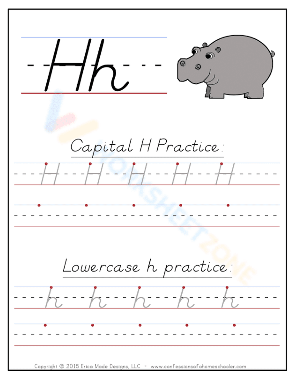 Printable Letter H Tracing Worksheet | Kindergarten ELA - Page 1