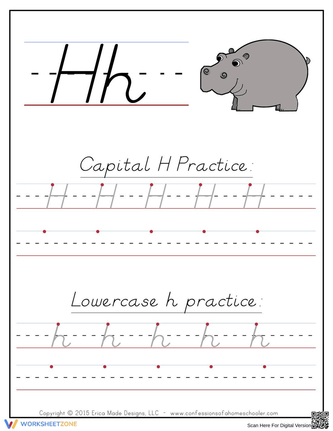 Printable Letter H Tracing Worksheet | Kindergarten ELA - Page 1