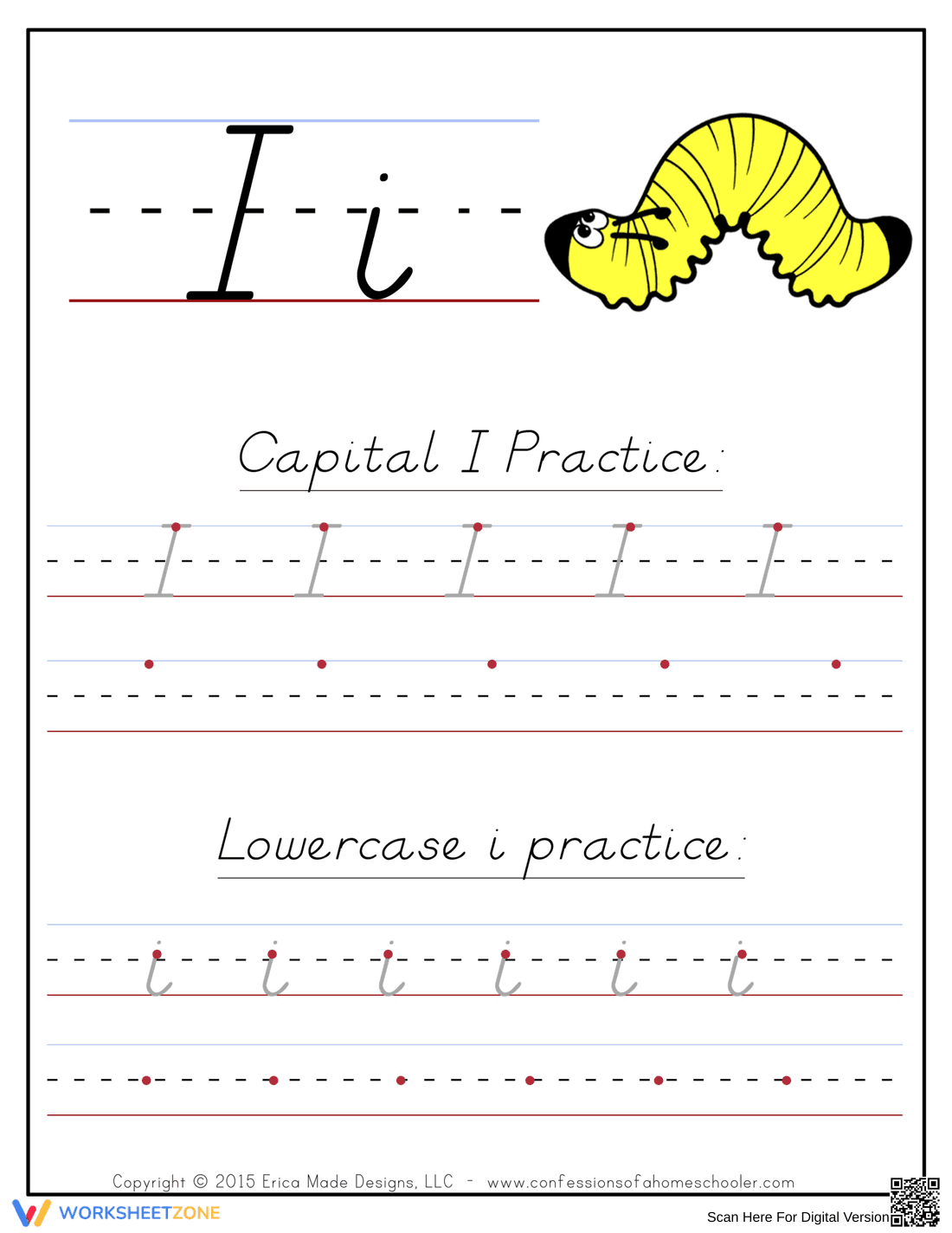 I Handwriting Practice Worksheet - Page 1