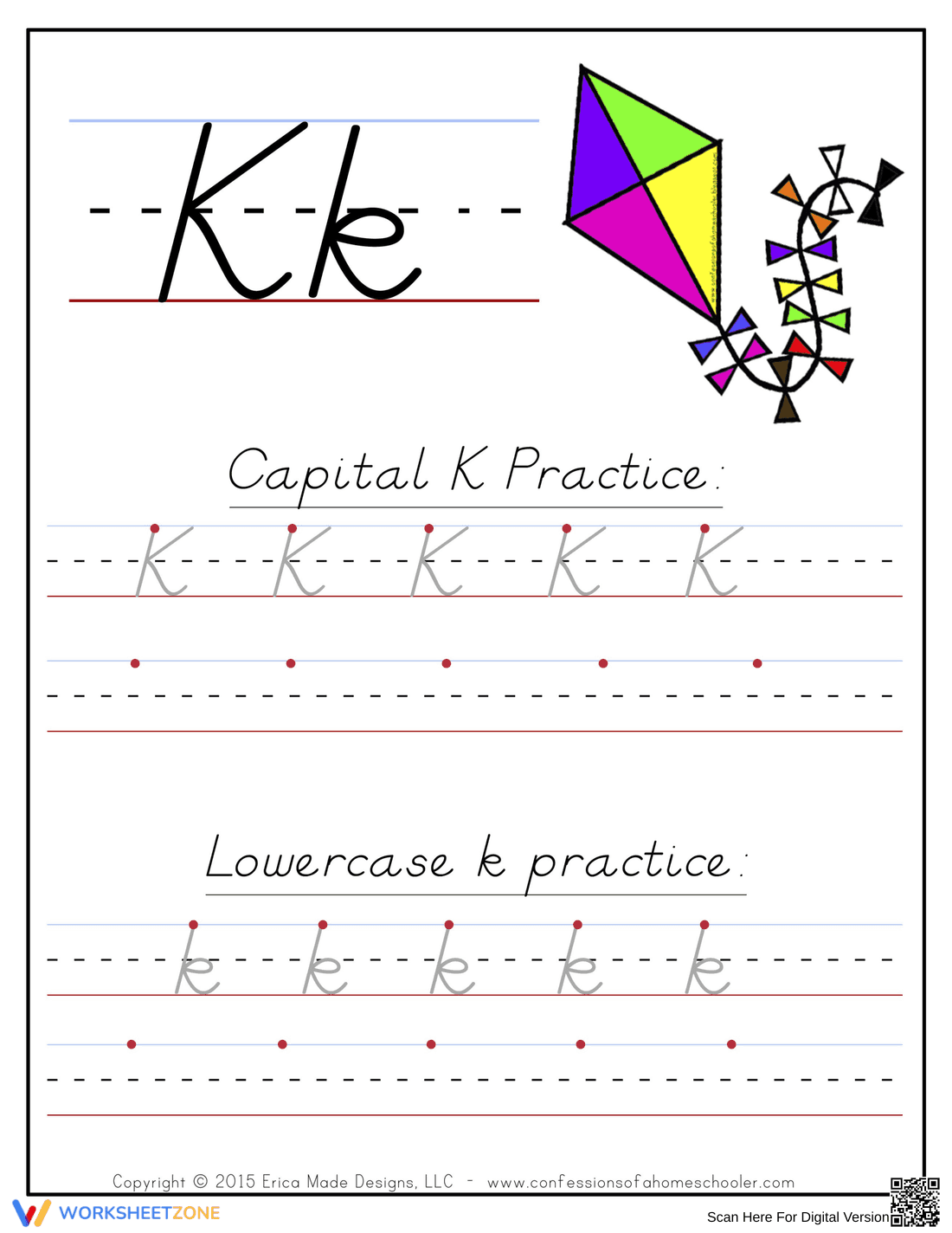 K Handwriting Practice Worksheet - Page 1