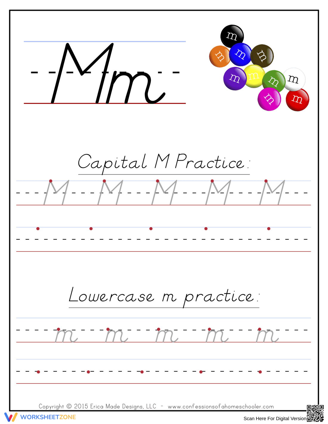 M Handwriting Practice Worksheet - Page 1