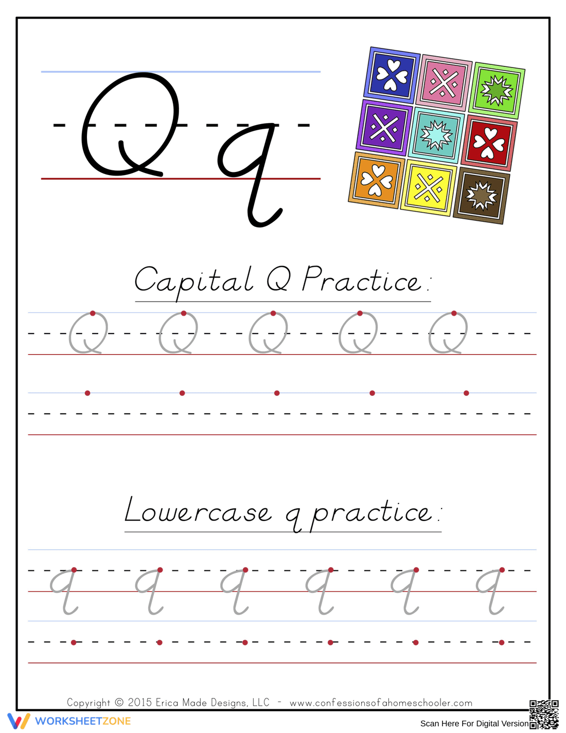 Q Handwriting Practice Worksheet - Page 1