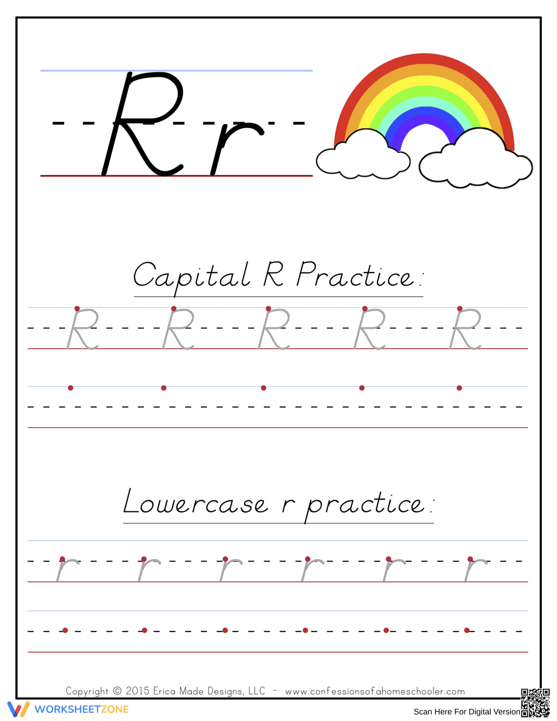 R Handwriting Practice Worksheet - Page 1
