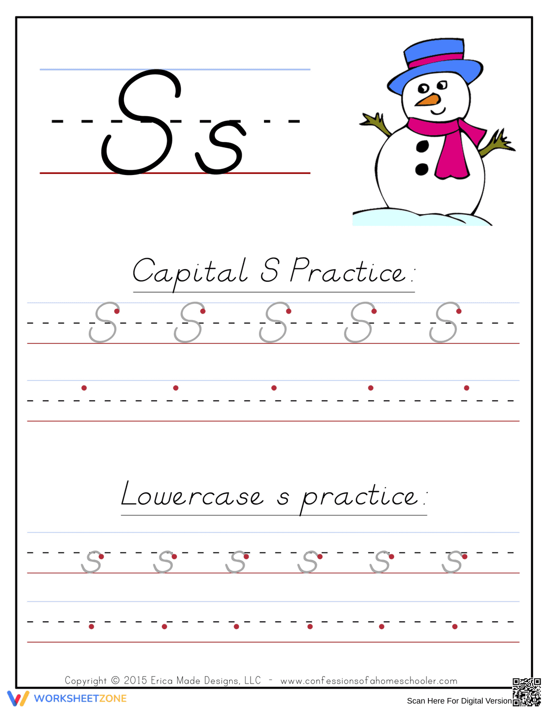 D'nealian handwriting Letter Ss - Page 1