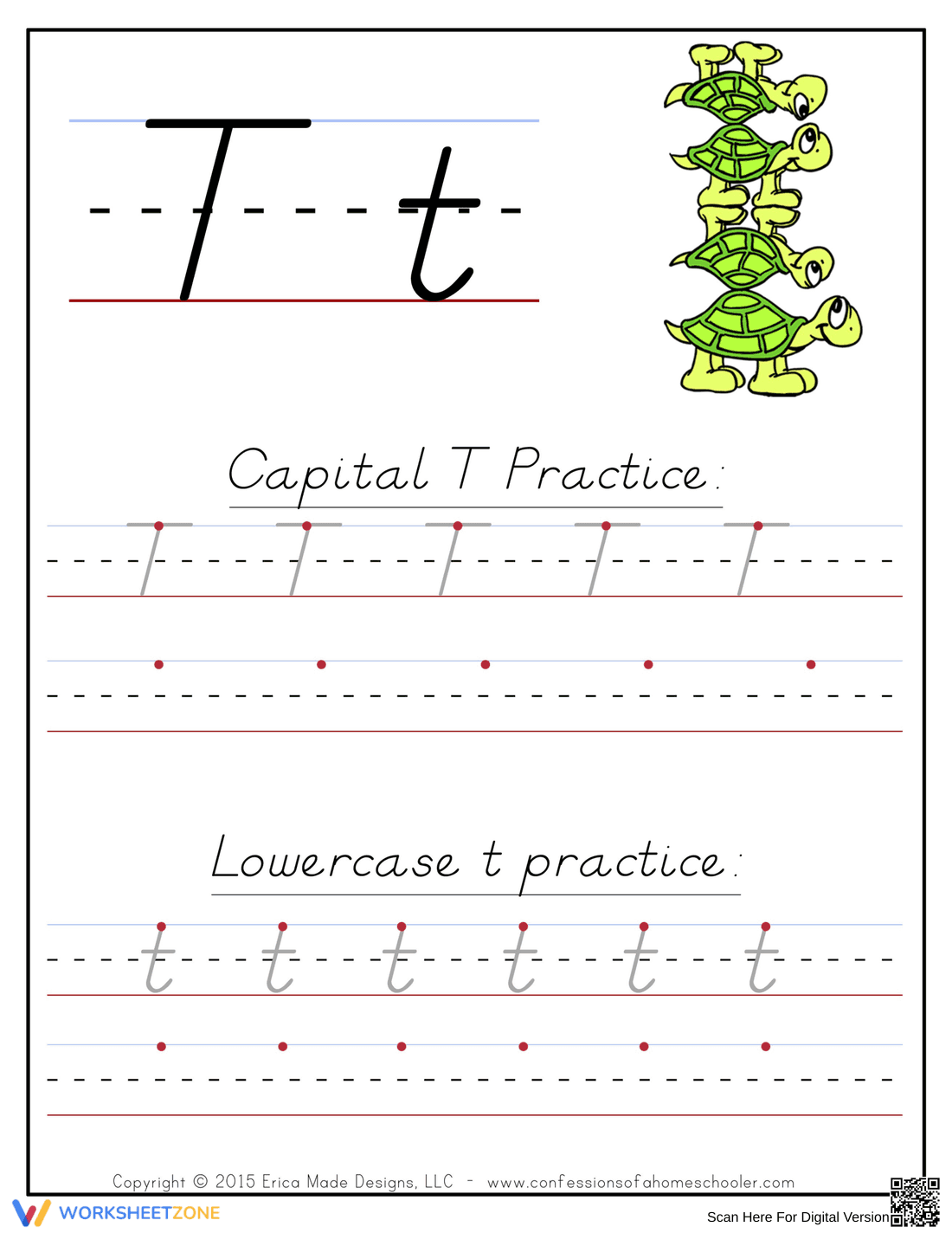 T Handwriting Practice Worksheet - Page 1