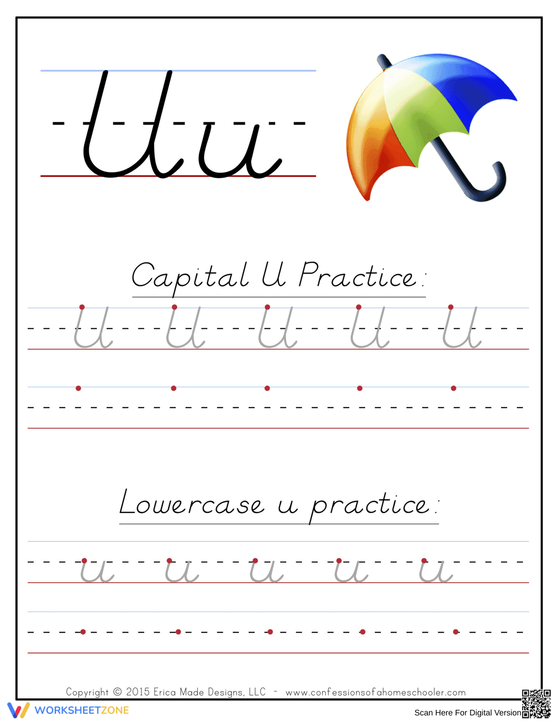 U Handwriting Practice Worksheet - Page 1