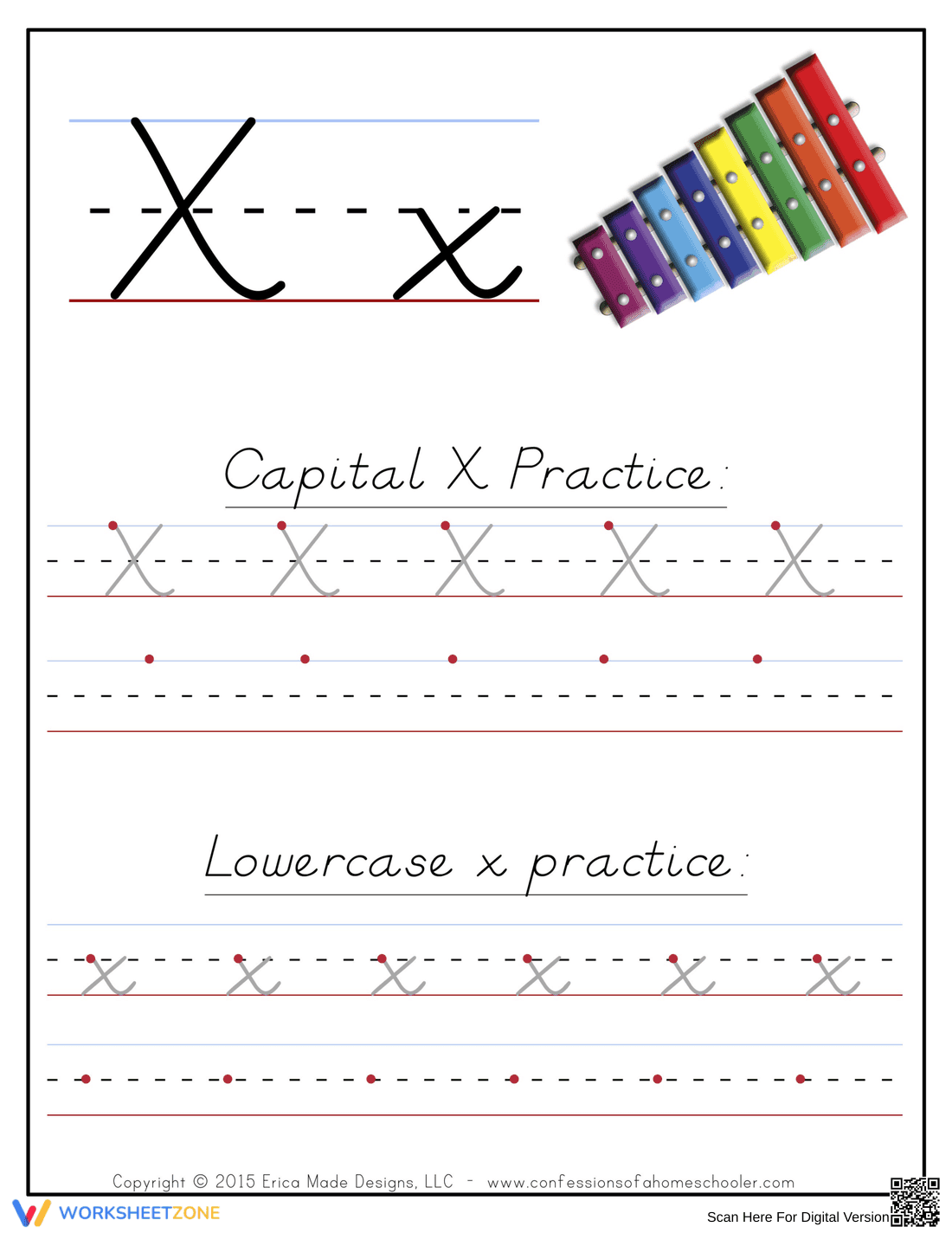 X Handwriting Practice Worksheet - Page 1