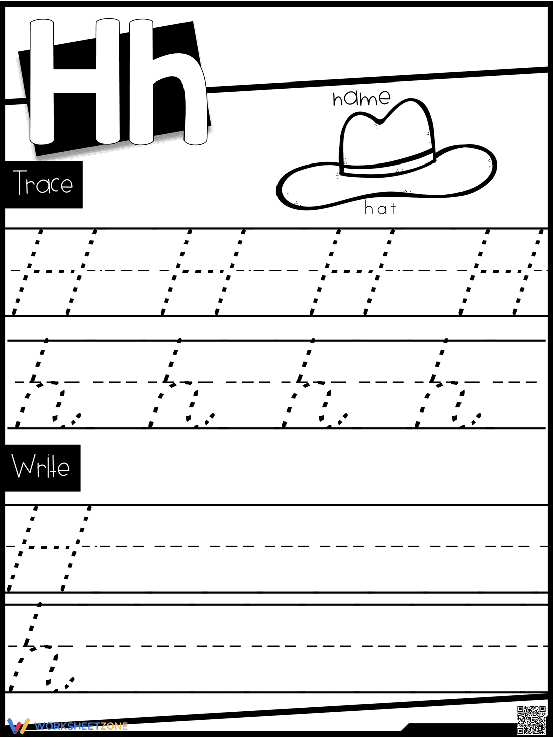 H Handwriting Practice Worksheet - Page 1