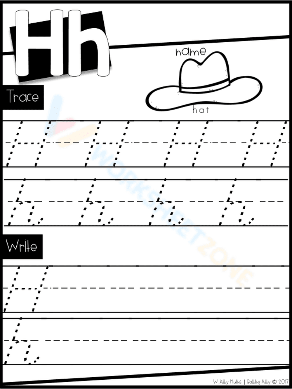 H Handwriting Practice Worksheet - Page 1