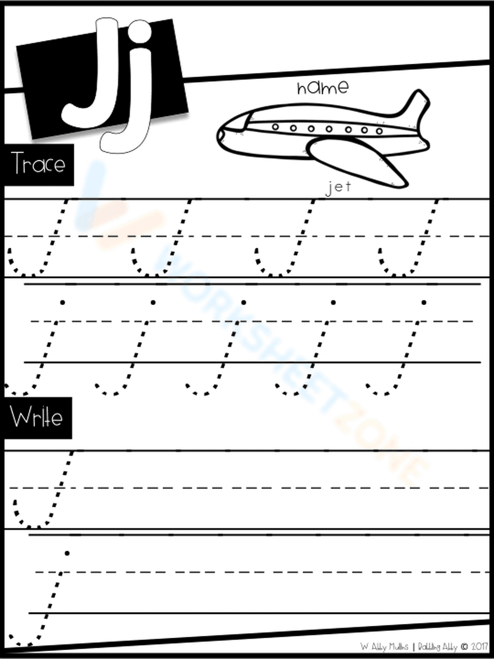 Practice Writing the Letter J - Page 1