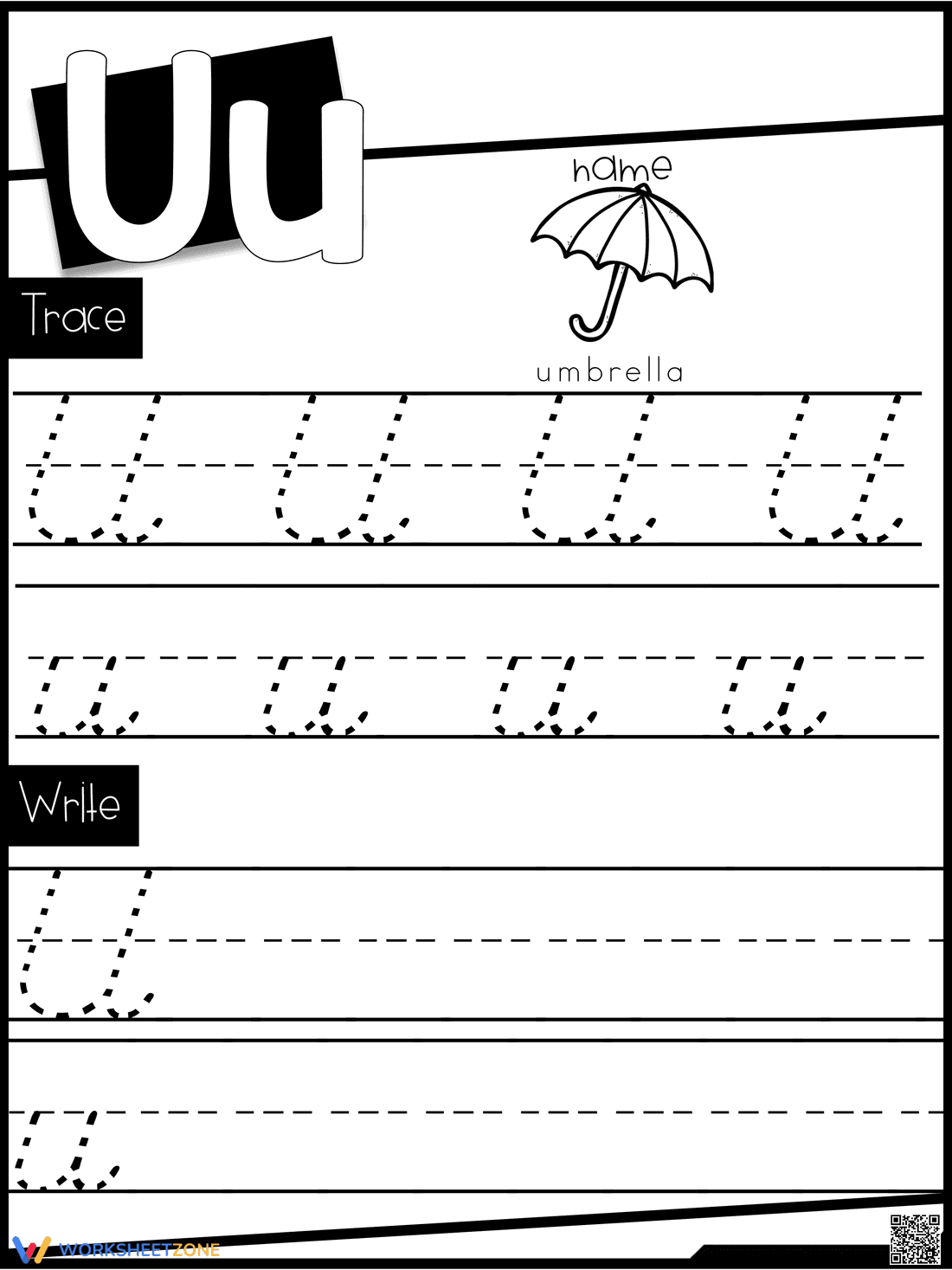 Practice Writing Letter U - Page 1