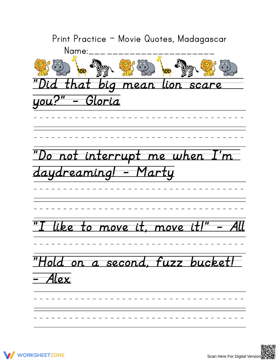 Printable D'Nealian Handwriting Worksheet | Grade 3 - Page 1