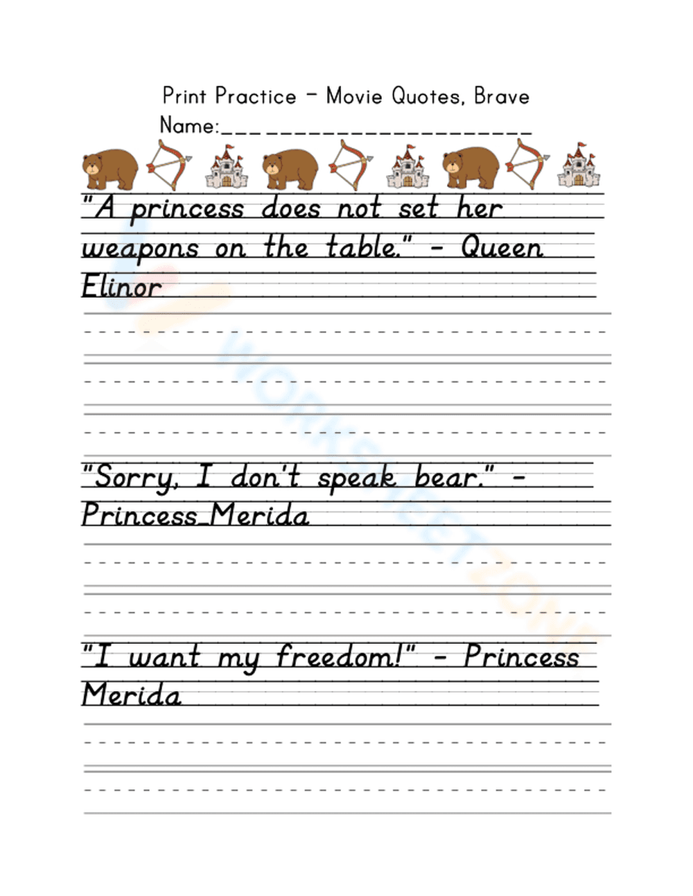 D'Nealian Handwriting with Brave Movie Quotes - Page 1
