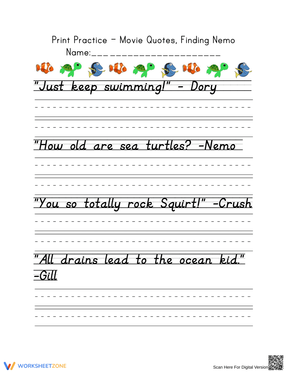 D'Nealian Handwriting Printable | Grade 3 - Page 1