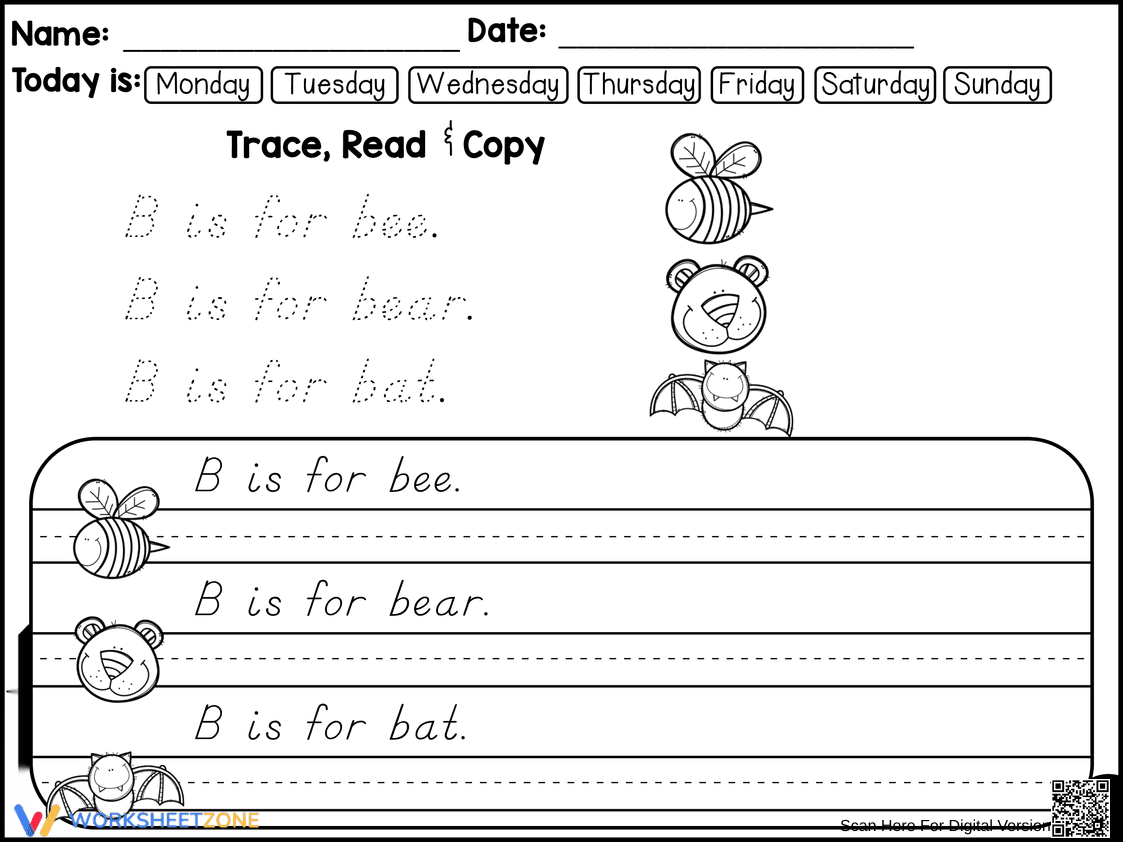 Letter B Handwriting Worksheet | Grade 1 Printable - Page 1