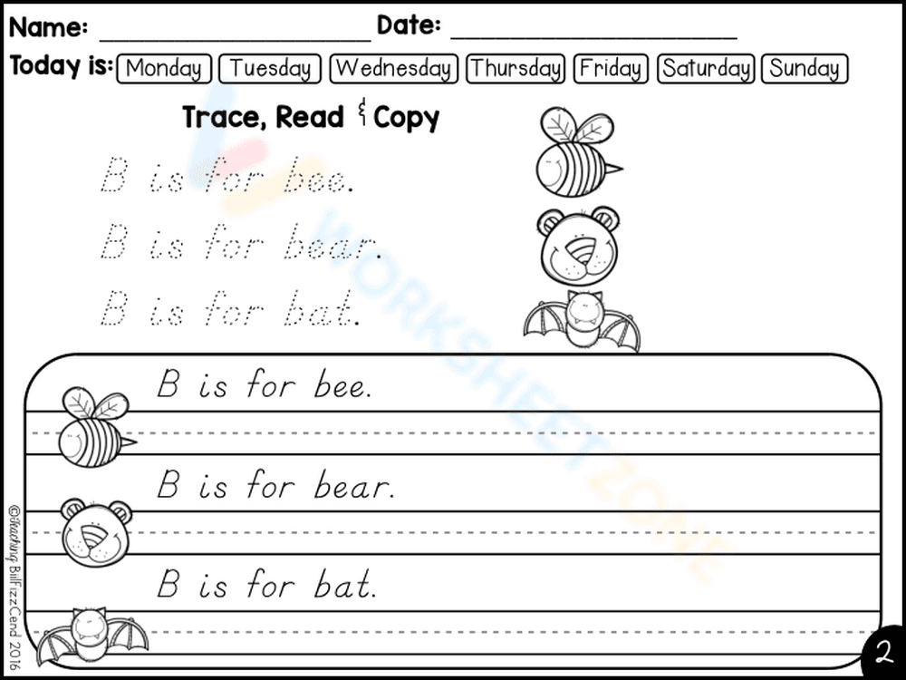 B is for bee: Trace, Read, Copy Sentences - Page 1