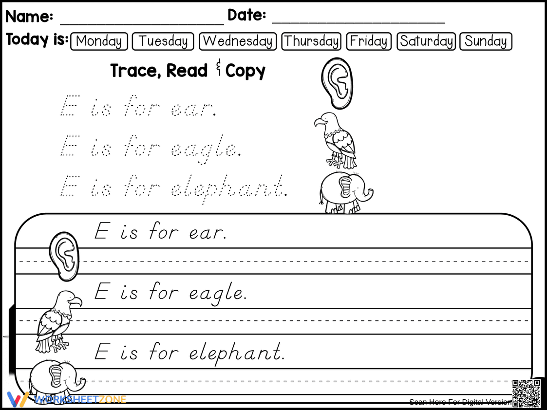 Grade 2 Letter E Handwriting — Printable No-Prep Worksheet - Page 1