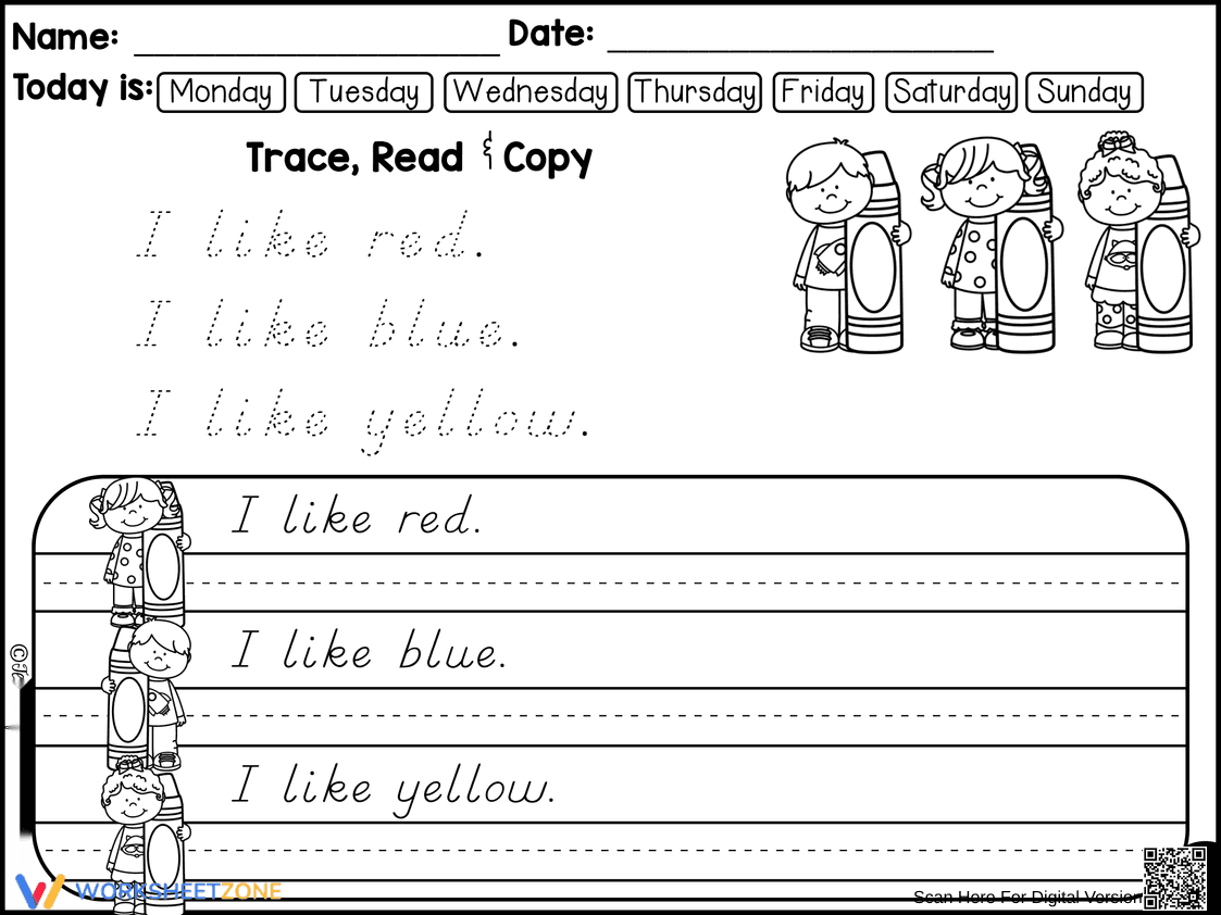 Trace, Read, and Copy: Handwriting Practice Worksheet - Page 1