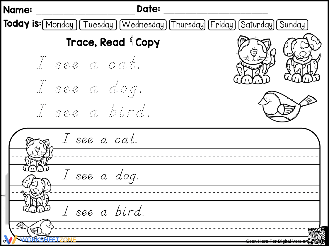 Grade 1 D'Nealian Handwriting — Printable No-Prep Worksheet - Page 1