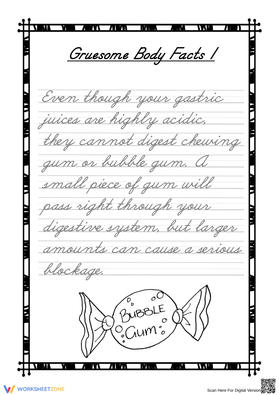 Gruesome Body Facts: Educational Worksheet - Page 1