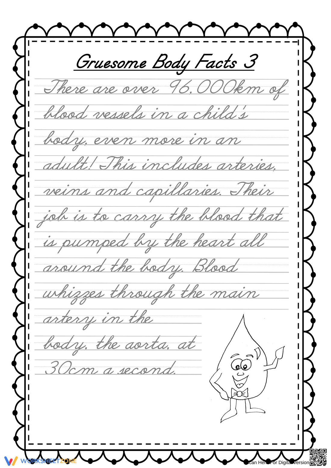Blood Vessels Cursive Handwriting | Essential Grade 3-4 - Page 1