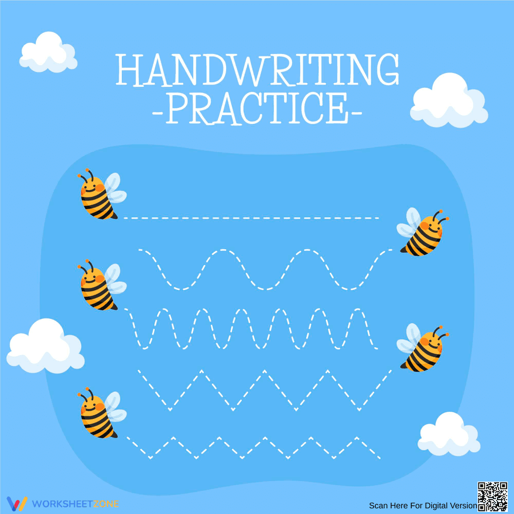 Handwriting Practice Worksheet with Bees - Page 1