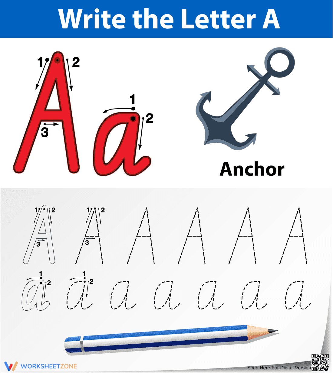 A is for Anchor: Handwriting Worksheet - Page 1