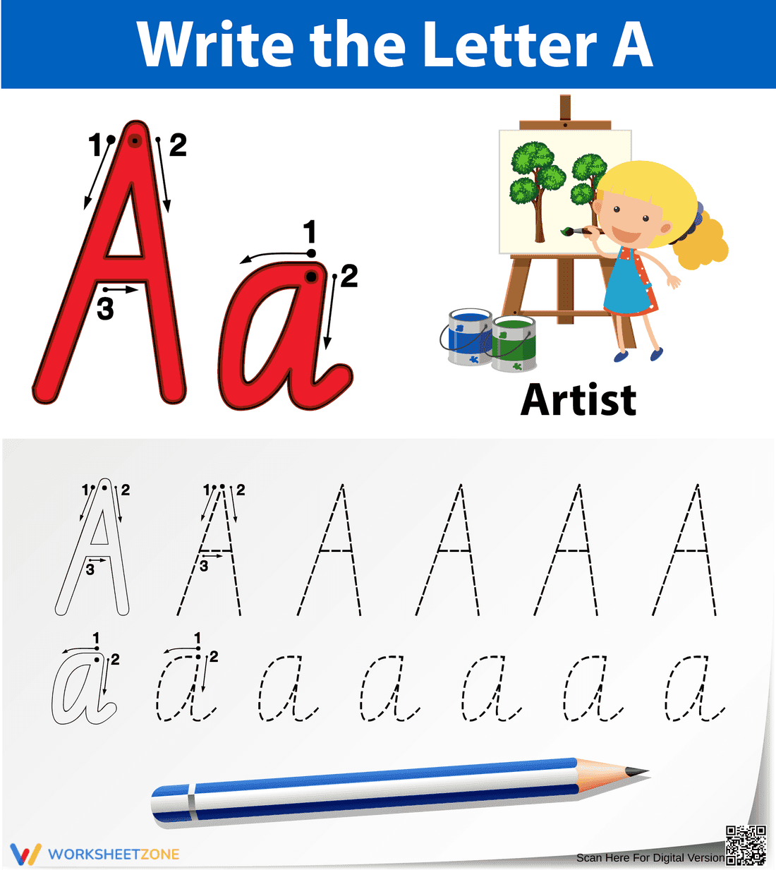 Grade K Letter A — Printable No-Prep Worksheet - Page 1