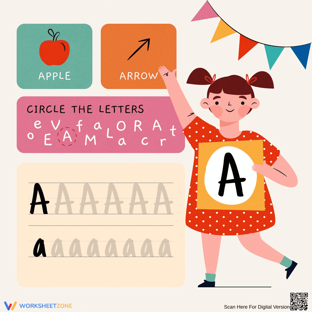 Find and Trace Letter A | Printable Kindergarten Worksheet - Page 1