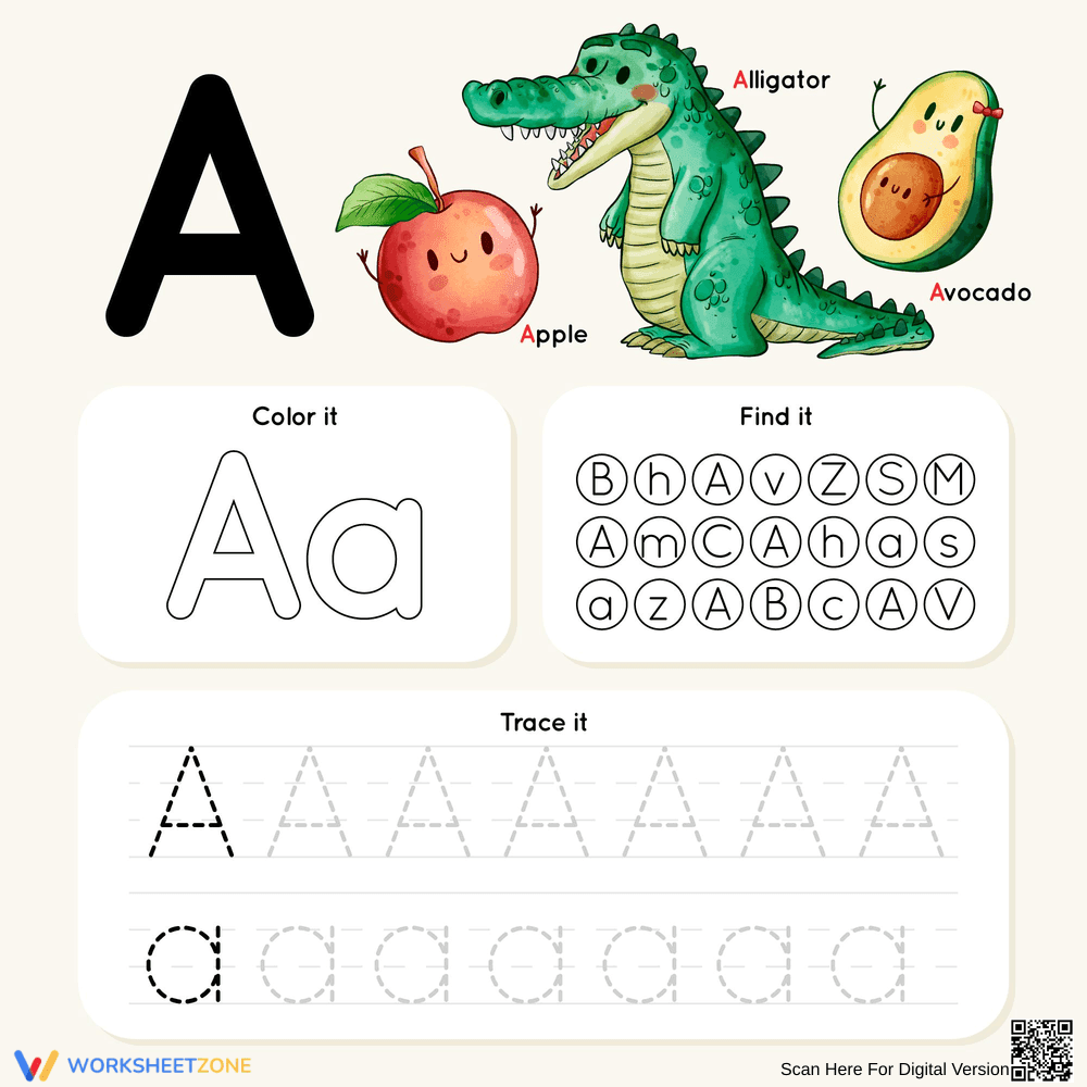 Color, Find and Trace: Learning the Letter A - Page 1