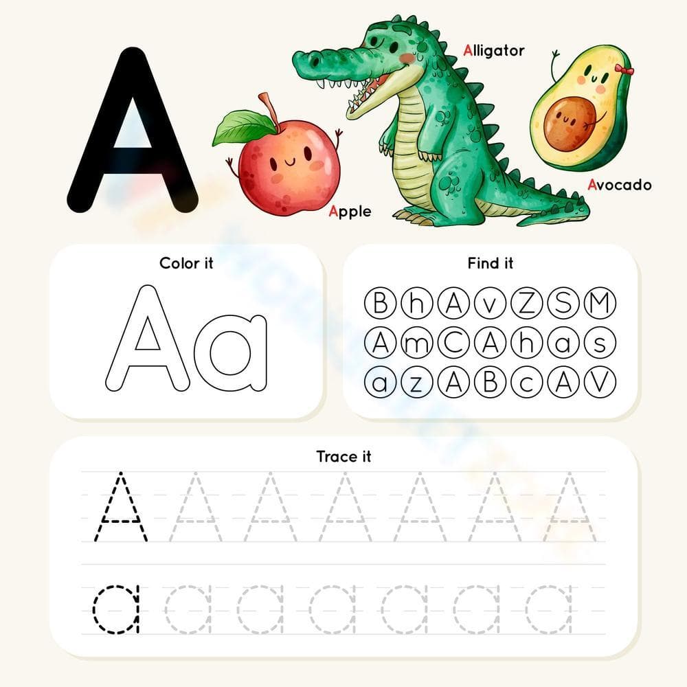 Color, Find and Trace: Learning the Letter A - Page 1