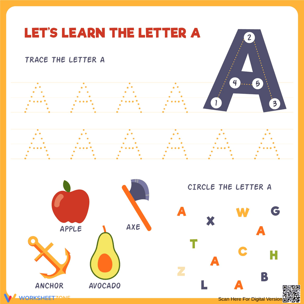 Learn the Letter A: Worksheet for Kids - Page 1