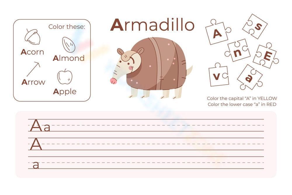Letter A Worksheet — Printable Grade 1 ELA - Page 1