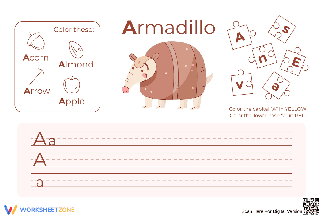 Letter A Worksheet — Printable Grade 1 ELA - Page 1