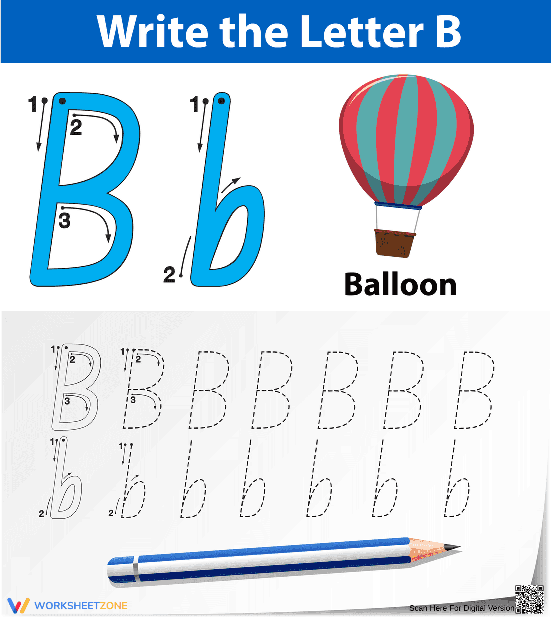 Printable Letter B Tracing Worksheet | Grade 1 - Page 1