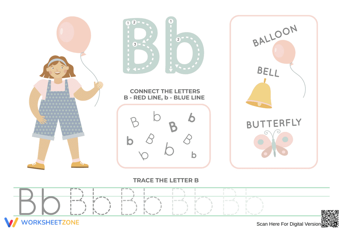 Letter B Tracing Worksheet | Essential Kindergarten Ready - Page 1