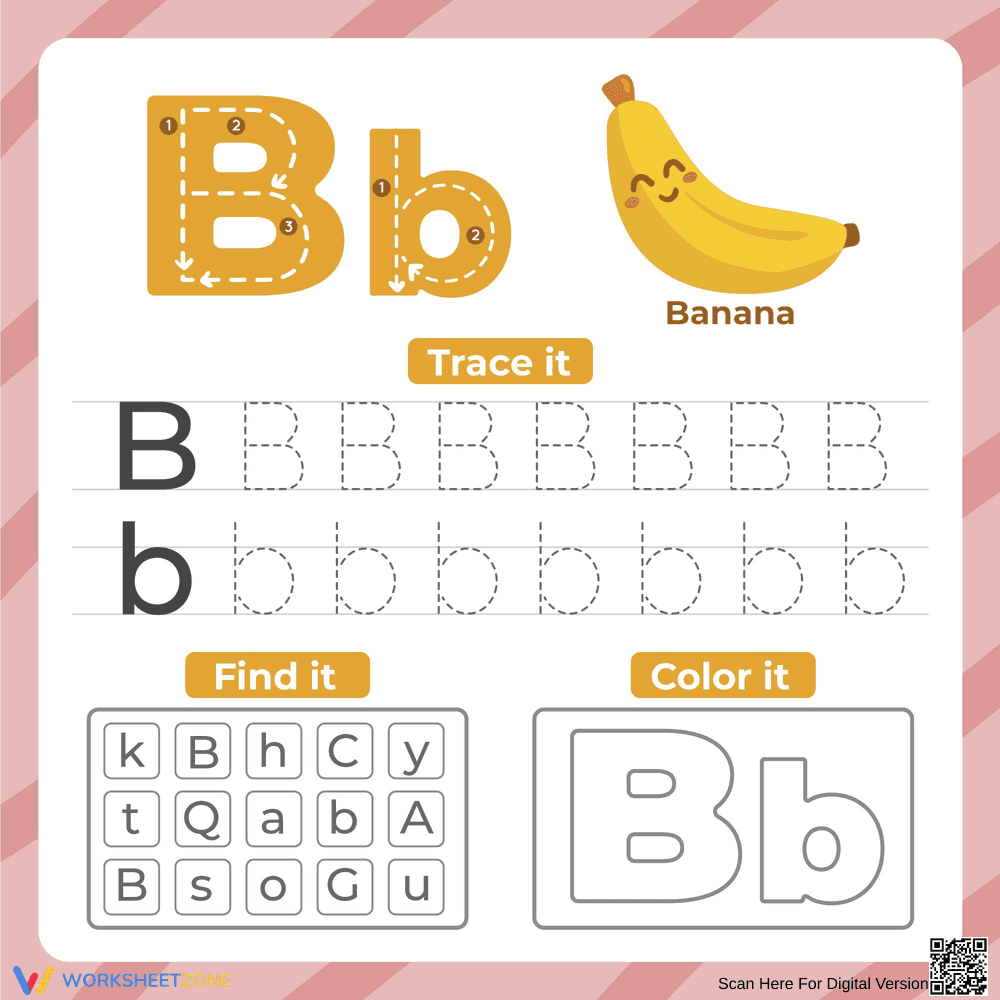 Trace, Find and Color the Letter B - Page 1