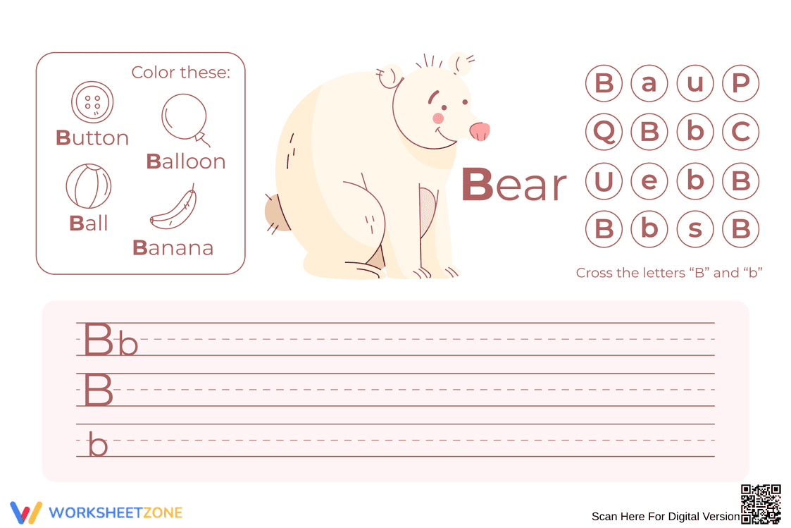 Letter B Tracing Worksheet | Grade K Printable - Page 1
