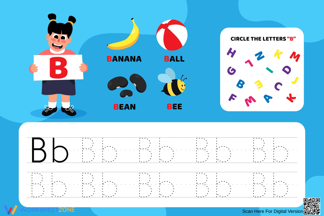 Letter B Tracing Worksheet | Essential Kindergarten Practice - Page 1