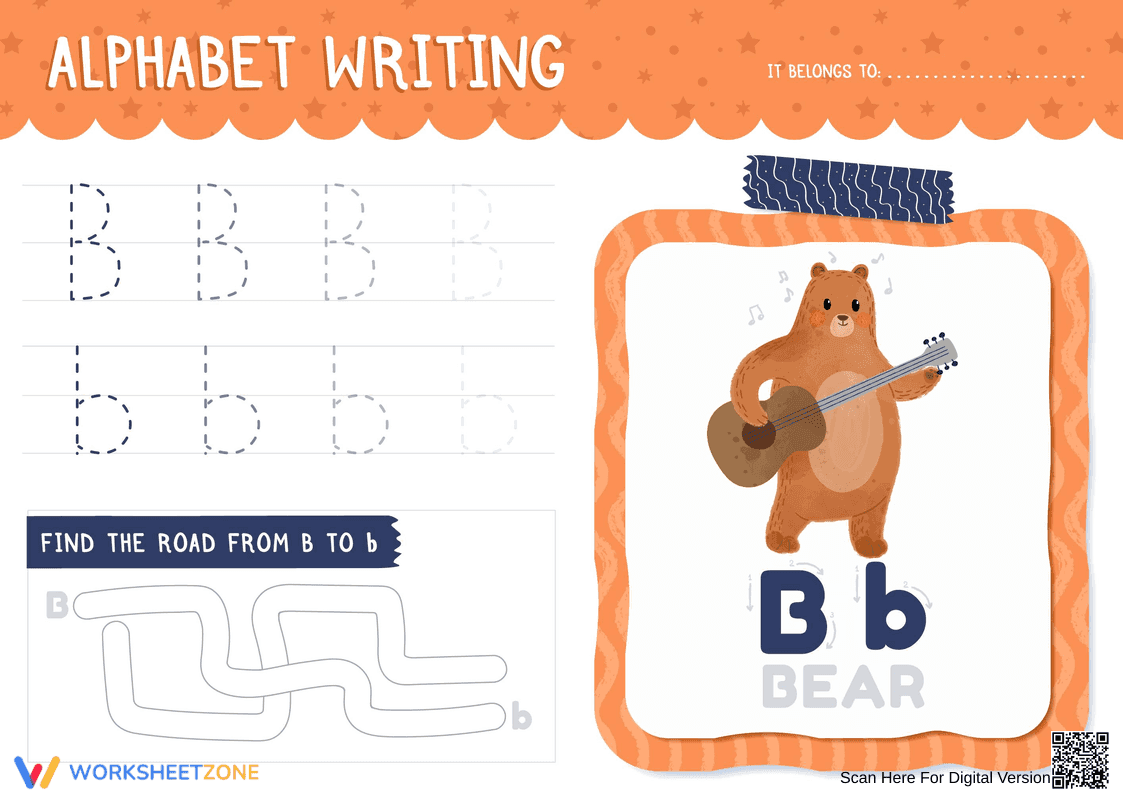 Alphabet Writing: Letter B Worksheet - Page 1