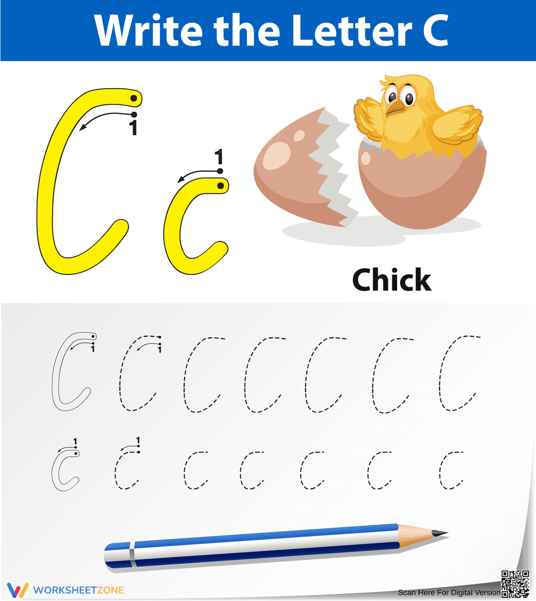 Printable Letter C Tracing Worksheet | Kindergarten - Page 1