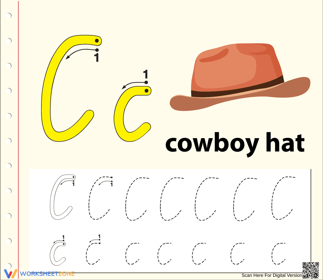 Printable Letter C Tracing Worksheet | Kindergarten ELA - Page 1