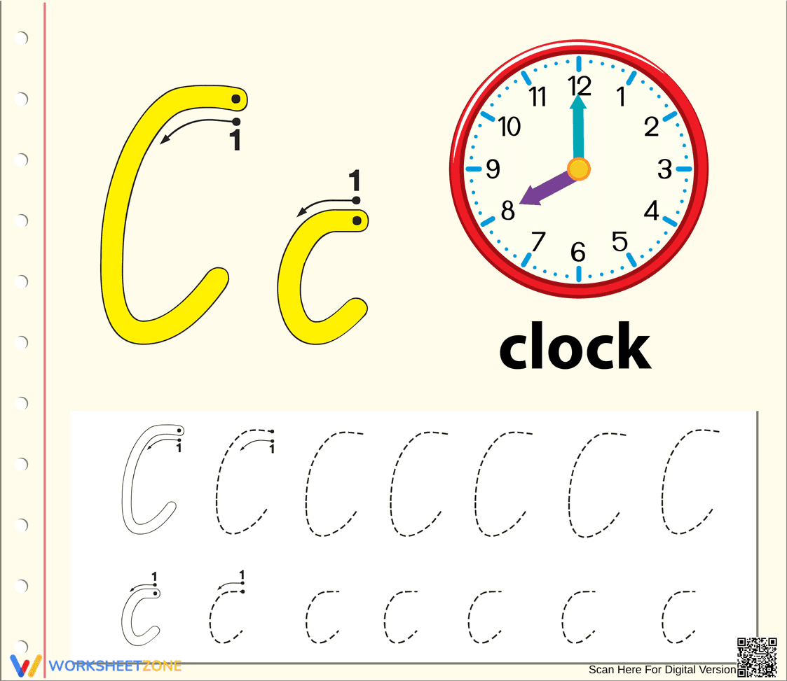 Cursive Letter C Tracing | Essential Kindergarten Worksheet - Page 1
