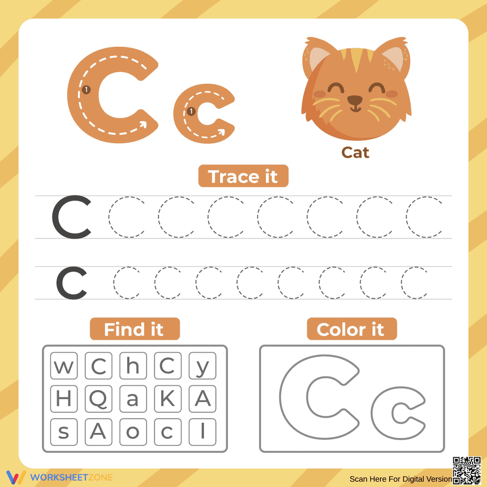 Grade K Letter C — Printable No-Prep Worksheet - Page 1