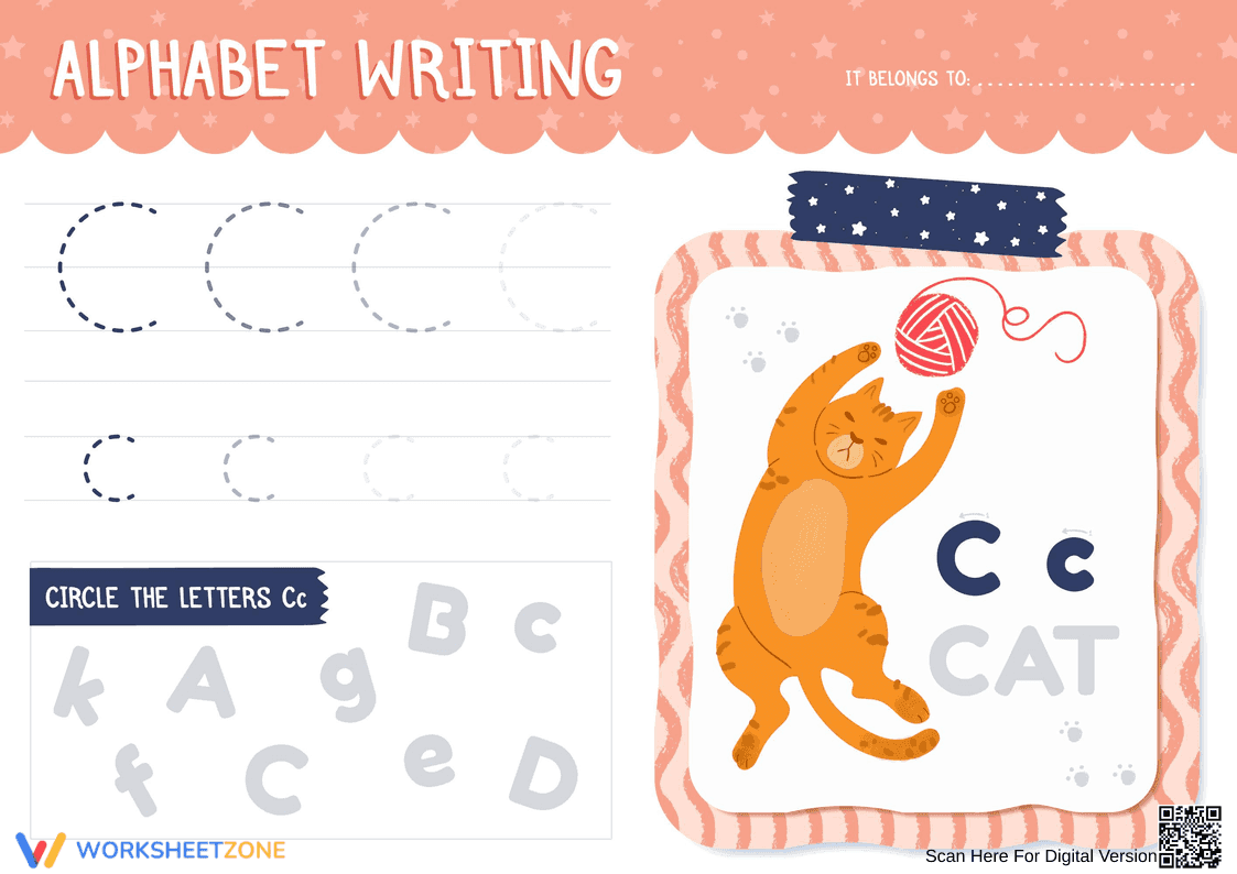 Alphabet Writing: C Letter Worksheet - Page 1