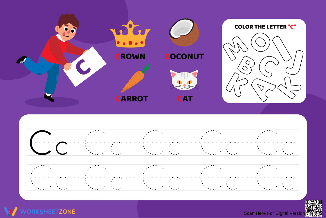 Letter C Trace and Color Worksheet | Essential Grade K - Page 1