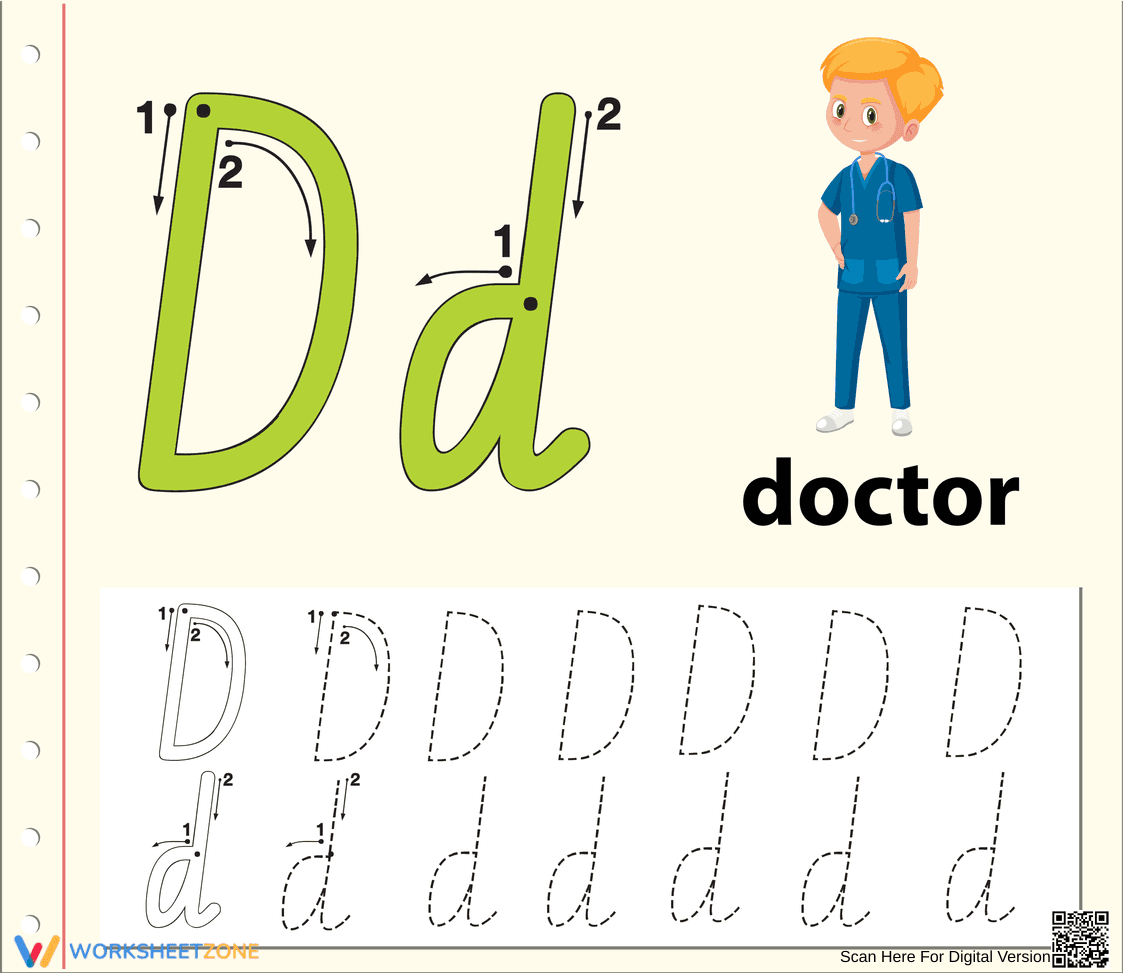 D is for Doctor: Educational Letter D Worksheet - Page 1