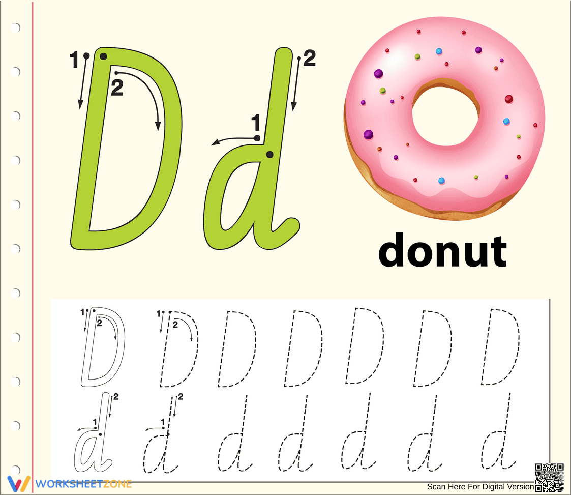 Letter D Tracing Worksheet | Printable Kindergarten ELA - Page 1