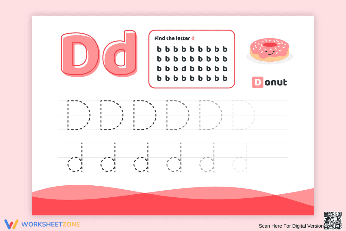 Find and Trace Letter D: Alphabet Practice - Page 1