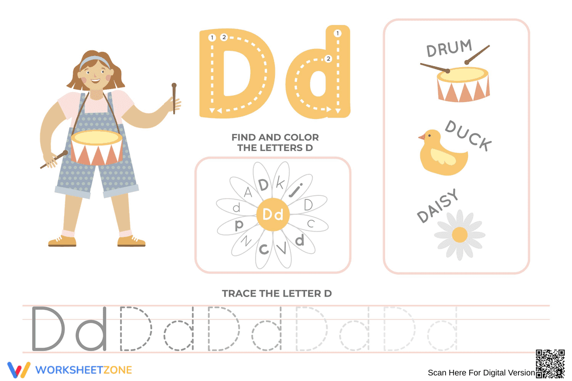 Color, Find, and Trace: Fun Letter D Activity - Page 1